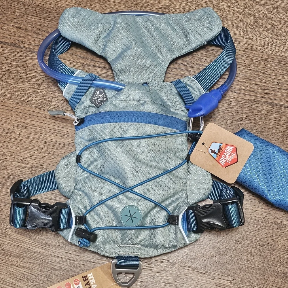 Acadia Trail Hydration Dog Adjustable Harness Blue Size Medium Collapsible Bowl